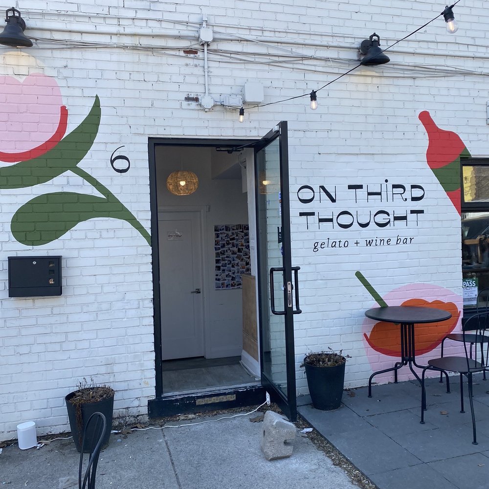 the entrance to a restaurant