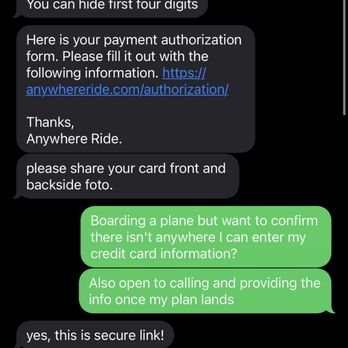 Anywhereride - My conversations via text with someone named Danny at Anywhere Ride. - Limos Near Me - Katy, Texas