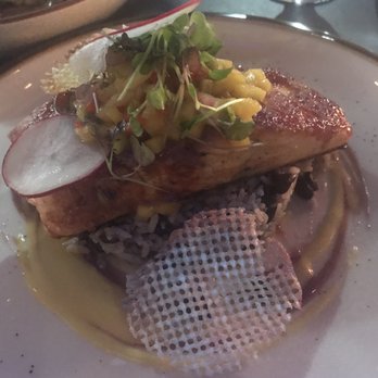 Alma Bistro - Salmon with mango sauce over rice and beans - Latin American Near Me - Norwalk, Connecticut Alma Bistro - Salmon with mango sauce over rice and beans - Latin American Near Me - Norwalk, Connecticut