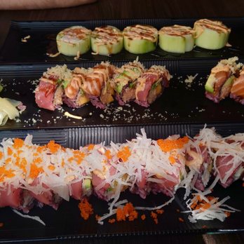 Harumi - From top to bottom: Oasis Roll, Mango Roll, & Harumi Roll - Japanese Near Me - Phoenix, Arizona Harumi - From top to bottom: Oasis Roll, Mango Roll, & Harumi Roll - Japanese Near Me - Phoenix, Arizona