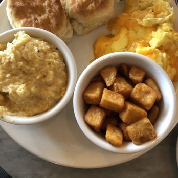 The Grove - Grits, breakfast potatoes, scrambled cheese eggs and biscuit - Bars Near Me - Savannah, Georgia The Grove - Grits, breakfast potatoes, scrambled cheese eggs and biscuit - Bars Near Me - Savannah, Georgia