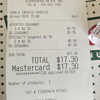Krispy Kreme - Receipt showing the price of half a dozen donuts - Desserts Near Me - Toronto, Ontario Krispy Kreme - Receipt showing the price of half a dozen donuts - Desserts Near Me - Toronto, Ontario