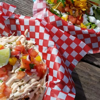 Tidal Taco Shack - two tacos on a picnic table - Mexican Near Me - Fanny Bay, British Columbia