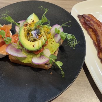 Basalt - Avocado toast, side of bacon - New American Near Me - Honolulu, Hawaii Basalt - Avocado toast, side of bacon - New American Near Me - Honolulu, Hawaii
