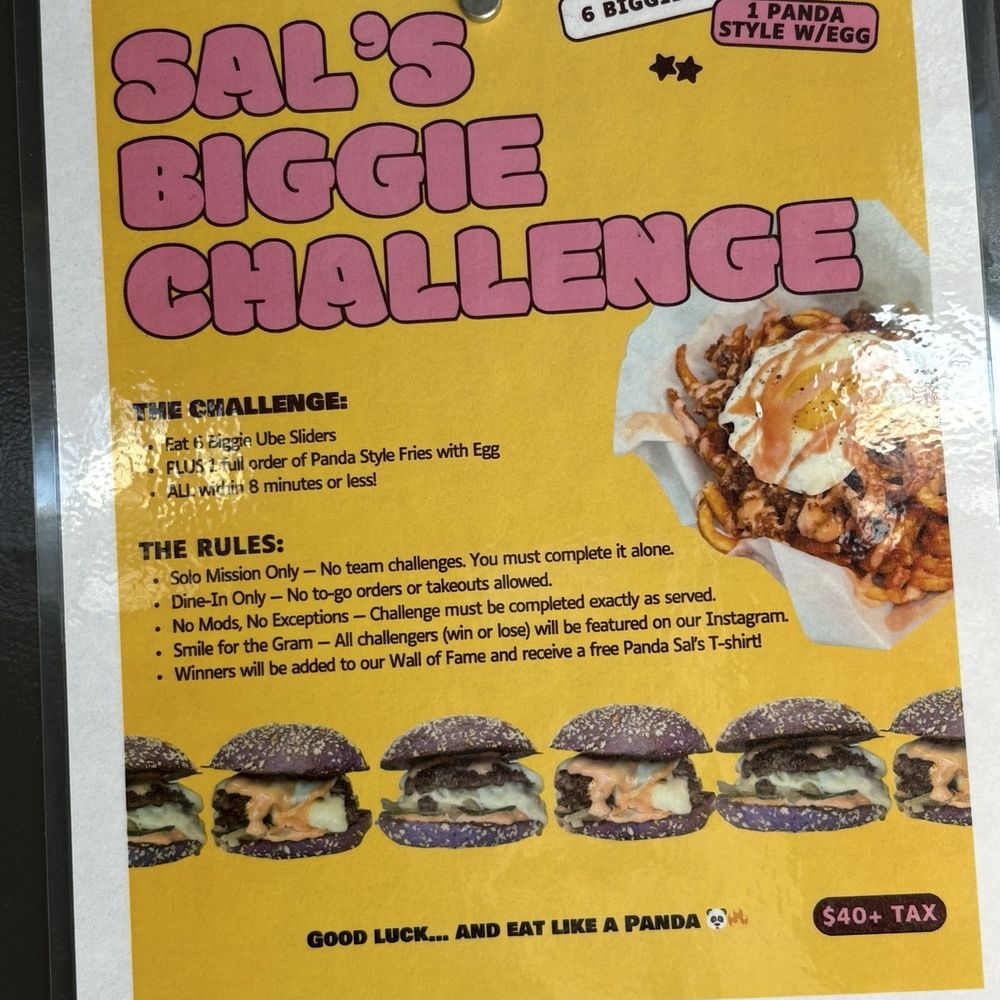 Panda Sal's - Food challenge - Burgers Near Me - Bellflower, California Panda Sal's - Food challenge - Burgers Near Me - Bellflower, California