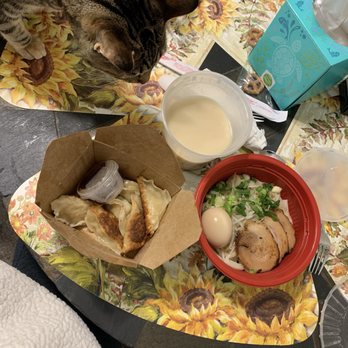 Wazakuraken Ramen - My cat checking out the Tonkotsu Ramen Lite and S4. Pork Gyoza (6 Pc) - Ramen Near Me - Rancho Cucamonga, California Wazakuraken Ramen - My cat checking out the Tonkotsu Ramen Lite and S4. Pork Gyoza (6 Pc) - Ramen Near Me - Rancho Cucamonga, California