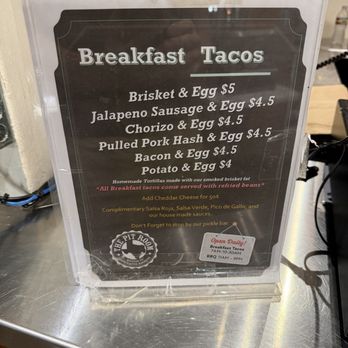 The Pit Room - Museum District - Breakfast taco menu (May 2026) - Barbeque Near Me - Houston, Texas The Pit Room - Museum District - Breakfast taco menu (May 2026) - Barbeque Near Me - Houston, Texas