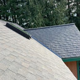 Roofing job finished, but gutters not yet installed.