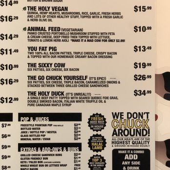 Holy Chuck - Menu (December 2018) - Burgers Near Me - Toronto, Ontario Holy Chuck - Menu (December 2018) - Burgers Near Me - Toronto, Ontario