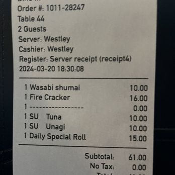 Cocolo Sushi - Receipt - Sushi Bars Near Me - Bethany Beach, Delaware