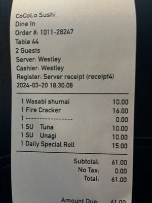 Menu photo 1 Cocolo Sushi Bethany Beach, DE