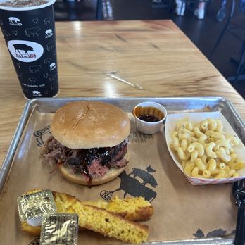 NakedQ BBQ - Pulled pork with spicy sauce, mac and cheese and crusty house made cornbread (with butter!) - Barbeque Near Me - Scottsdale, Arizona NakedQ BBQ - Pulled pork with spicy sauce, mac and cheese and crusty house made cornbread (with butter!) - Barbeque Near Me - Scottsdale, Arizona
