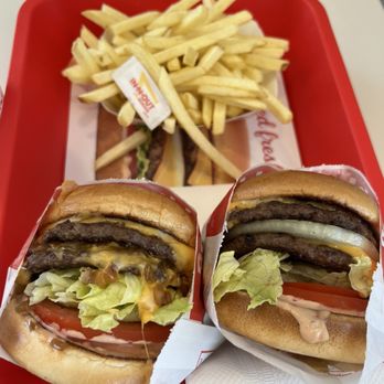 In-N-Out Burger - Two double-double burgers with an order of French Fries. - Fast Food Near Me - Millbrae, California