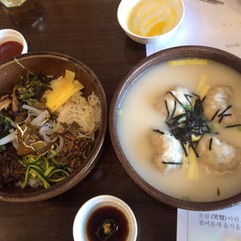 Soram - Bibimbap and Mandoo guk left to right - Korean Near Me - Ridgefield, New Jersey