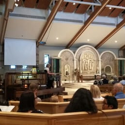 Altar with a screen on each side.  For reading the liturgy and the music.