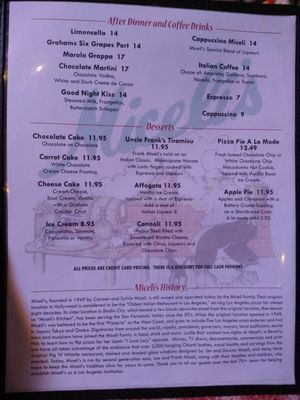 Menu photo 1 Miceli's Los Angeles, CA