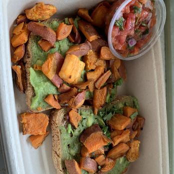 Organic Krush Kitchen & Eatery - Vegan Smashed Avocado Toast on soggy bread - Juice Bars & Smoothies Near Me - Roslyn, New York