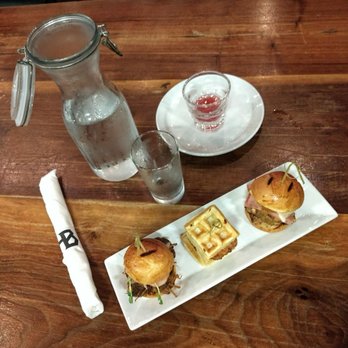 Heist Brewery - three sliders, some water, and a taste of cider - New American Near Me - Charlotte, North Carolina Heist Brewery - three sliders, some water, and a taste of cider - New American Near Me - Charlotte, North Carolina