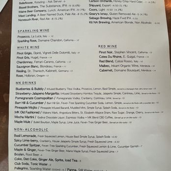 MK Kitchen - Drink Menu - New American Near Me - Gorham, Maine