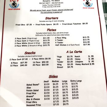 Gus's World Famous Fried Chicken - Main menu of starters main items and sides - Southern Near Me - Memphis, Tennessee