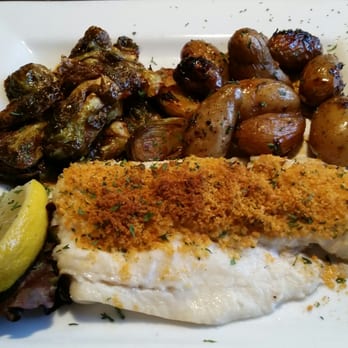 BeachFire Bar & Grille - Baked haddock w/ the best brussel sprouts I've had in a restaurant! One more minute of cooking would have been perfection! - Barbeque Near Me - Ogunquit, Maine