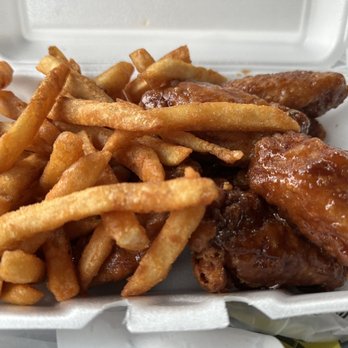 Bonchon - Soy Garlic Wings with fries - Asian Fusion Near Me - Fredericksburg, Virginia