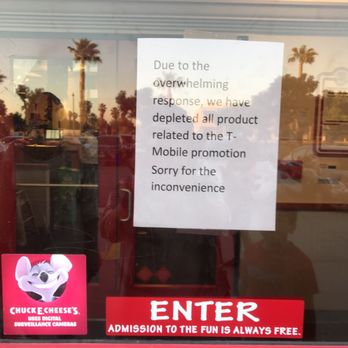 Chuck E. Cheese - Sorry no pizza! Tmobile find another place please - Pizza Near Me - Moreno Valley, California Chuck E. Cheese - Sorry no pizza! Tmobile find another place please - Pizza Near Me - Moreno Valley, California