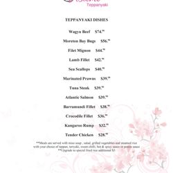 Asami Teppanyaki - Teppanyaki Menu