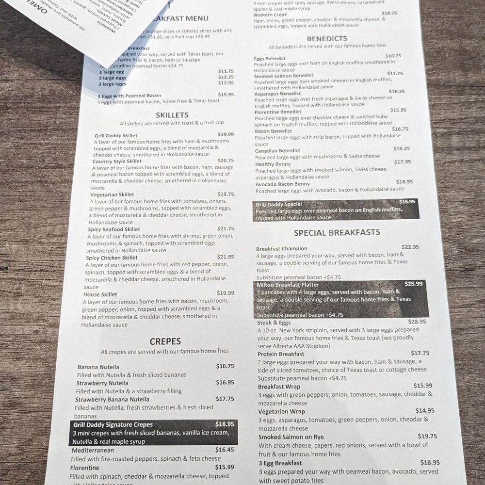 Grill Daddy - Menu - Breakfast & Brunch Near Me - Milton, Ontario