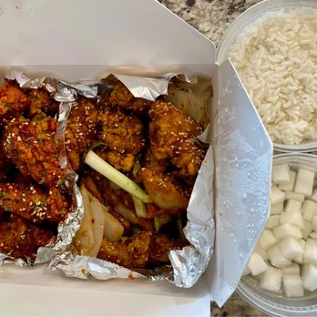 Left Wing - Large Fried Chicken, boneless ($25). Pass on the house sauce (too liquidy = mushy chicken) and pickled daikon. - Korean Near Me - San Francisco, California Left Wing - Large Fried Chicken, boneless ($25). Pass on the house sauce (too liquidy = mushy chicken) and pickled daikon. - Korean Near Me - San Francisco, California