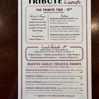 Tribute Eatery & Bar - lunch menu, as of 3/15/2026 - Bars Near Me - Coralville, Iowa