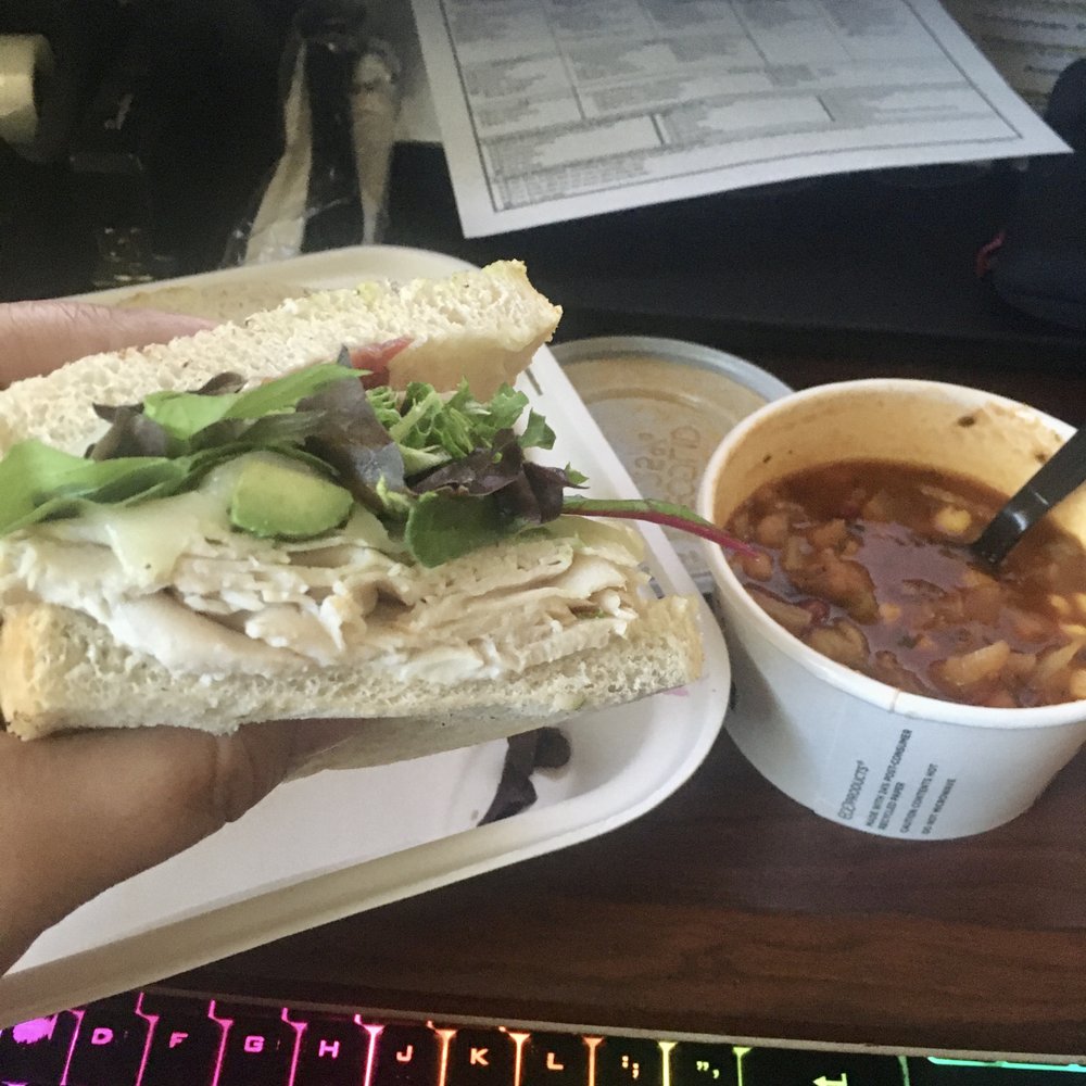 First Watch - Monterrey Club (turkey, bacon, avocado, organic mixed greens, tomato, Monterey Jack cheese on sourdough). Hearty Veggie soup on side--YUM! - Breakfast & Brunch Near Me - Humble, Texas First Watch - Monterrey Club (turkey, bacon, avocado, organic mixed greens, tomato, Monterey Jack cheese on sourdough). Hearty Veggie soup on side--YUM! - Breakfast & Brunch Near Me - Humble, Texas