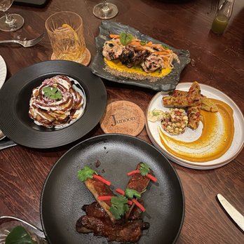 Junoon - Smoked Masala Ribs, Ghost Chili Murg Tikka, gilafi seekh kebab, eggplant chat - Indian Near Me - New York, New York Junoon - Smoked Masala Ribs, Ghost Chili Murg Tikka, gilafi seekh kebab, eggplant chat - Indian Near Me - New York, New York