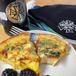 Slice of quiche and cuppa Alison's blend = second breakfast