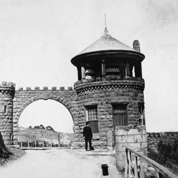 Tiburon Walking Tours - Lyford's Stone Tower, entrance to Lyford's Hygeia, ca.1910