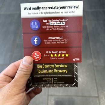 Big Country Services Towing - Ben was amazing got to my car super fast and was able to load and unload my car to get my tires taken care of quick and professionally. - Towing Near Me - Marengo, Illinois Big Country Services Towing - Ben was amazing got to my car super fast and was able to load and unload my car to get my tires taken care of quick and professionally. - Towing Near Me - Marengo, Illinois