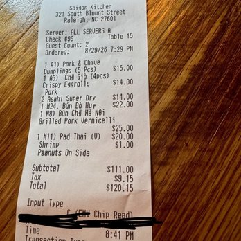 Saigon Kitchen - Receipt - Vietnamese Near Me - Raleigh, North Carolina Saigon Kitchen - Receipt - Vietnamese Near Me - Raleigh, North Carolina