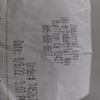 Industrial Eats - Receipt for management's reference - Pizza Near Me - Buellton, California Industrial Eats - Receipt for management's reference - Pizza Near Me - Buellton, California