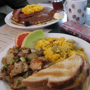 Sam's Log Cabin - My chicken apple/zucchini Scramble special, his Steamer w/ Oars - Breakfast & Brunch Near Me - Albany, California Sam's Log Cabin - My chicken apple/zucchini Scramble special, his Steamer w/ Oars - Breakfast & Brunch Near Me - Albany, California
