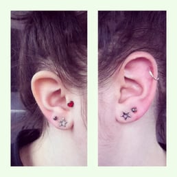 Just got second piercings in lobes today- also switched my tragus stud for me. Just got second piercings in lobes today- also switched my tragus stud for me.