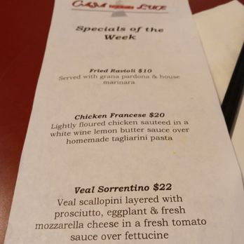 Casa Della Luce - Specials - Italian Near Me - Westerly, Rhode Island