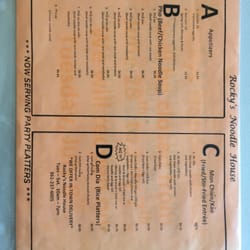 Rocky's Noodle House - Rocky's noodle house menu