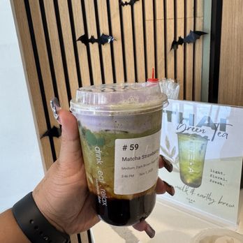 TEAA byme - Matcha Strawberry Latte with Ube Foam and Dark Brown Sugar Boba - Bubble Tea Near Me - Missouri City, Texas TEAA byme - Matcha Strawberry Latte with Ube Foam and Dark Brown Sugar Boba - Bubble Tea Near Me - Missouri City, Texas