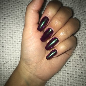 Leann Nails - Hard to see in the images because I'm using the flash but these are purple nails with a bluish green chromatic tint - Nail Salons Near Me - Hanover Park, Illinois Leann Nails - Hard to see in the images because I'm using the flash but these are purple nails with a bluish green chromatic tint - Nail Salons Near Me - Hanover Park, Illinois
