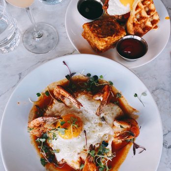 H Cafe - Shrimp and Grits & Waffle Fried Chicken Sandwich - Breakfast & Brunch Near Me - Los Angeles, California