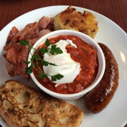The Fridge - Homemade baked beans with spicy sausage, hash cake and poached egg
