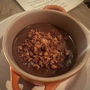 Chez Nous - Chocolate custard with hazelnuts on top - French Near Me - Charleston, South Carolina