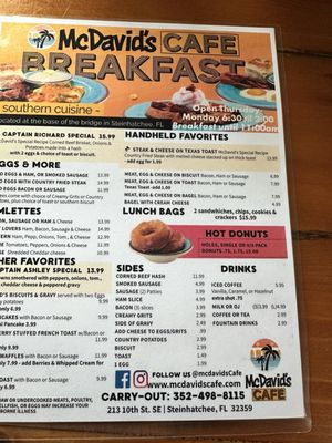 Menu photo 2 McDavid's Cafe Steinhatchee, FL