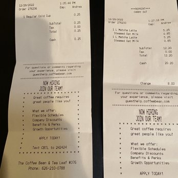 The Coffee Bean & Tea Leaf - .25$ for cup of ice - Coffee & Tea Near Me - Glendora, California The Coffee Bean & Tea Leaf - .25$ for cup of ice - Coffee & Tea Near Me - Glendora, California