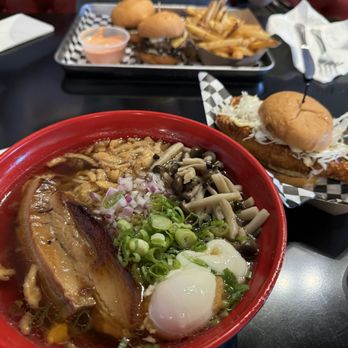 Kings Lake Grille - Shoyu ramen with added mushrooms and chicken katsu sando - Ramen Near Me - Gibsonton, Florida Kings Lake Grille - Shoyu ramen with added mushrooms and chicken katsu sando - Ramen Near Me - Gibsonton, Florida